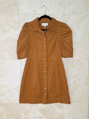 Dear John Camel Brown Button-Front Mini Dress